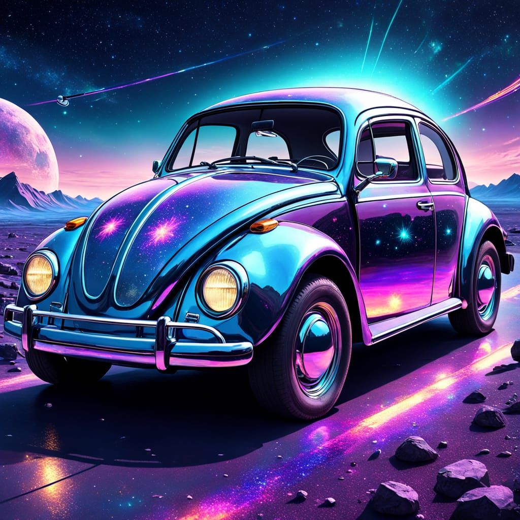 Cosmic Chrome VW Beetle in Space