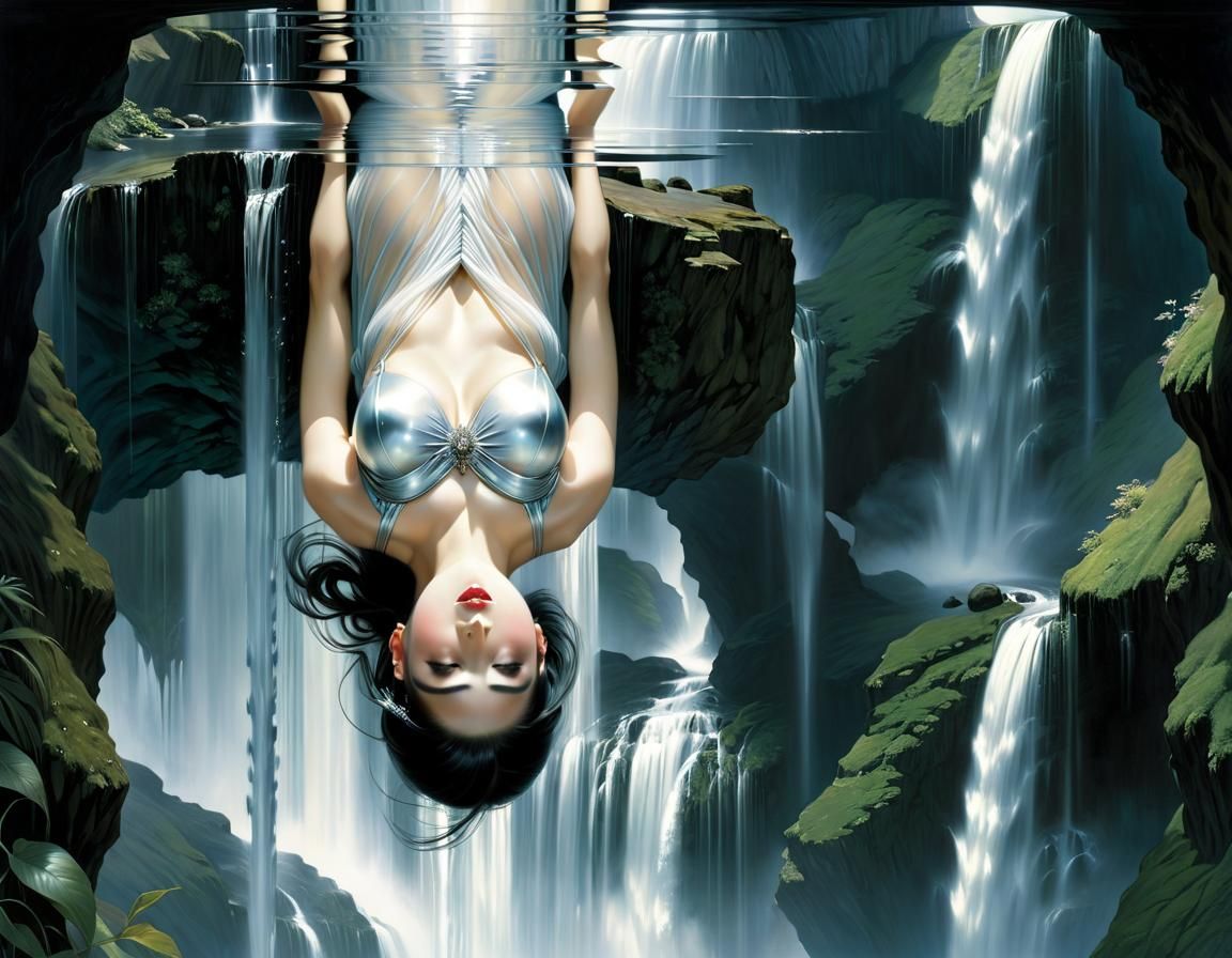 Surreal Upside-Down Waterfall in Fantasy Style