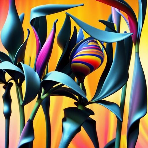 Psychedelic Fractal Flowers in Technicolor Style