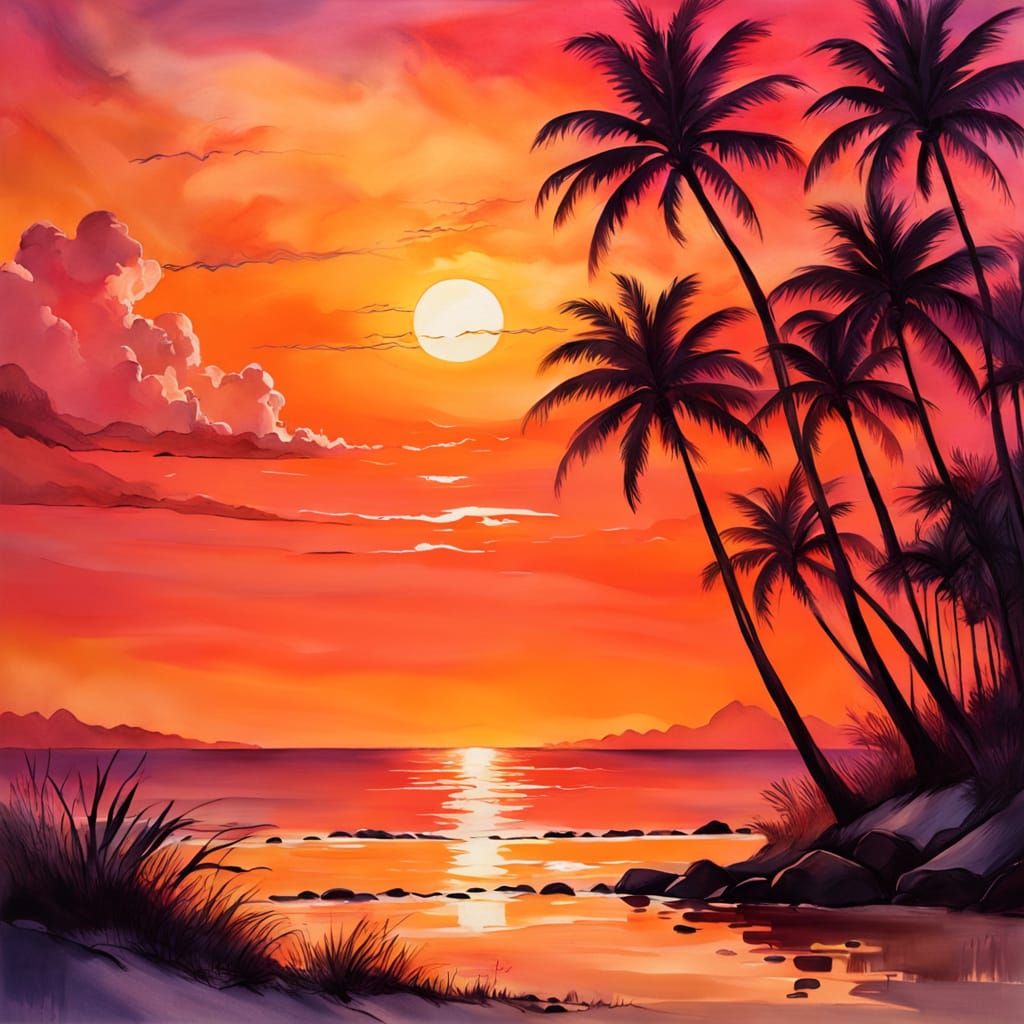 Otherworldly Alcohol Ink Beach House at Sunset