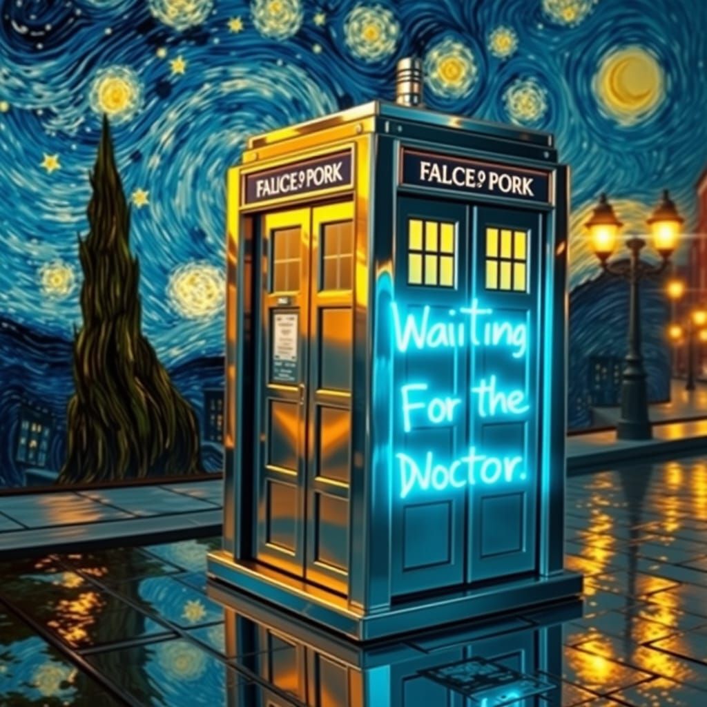 TARDIS Materializes in Starry Night as Impressionist Art