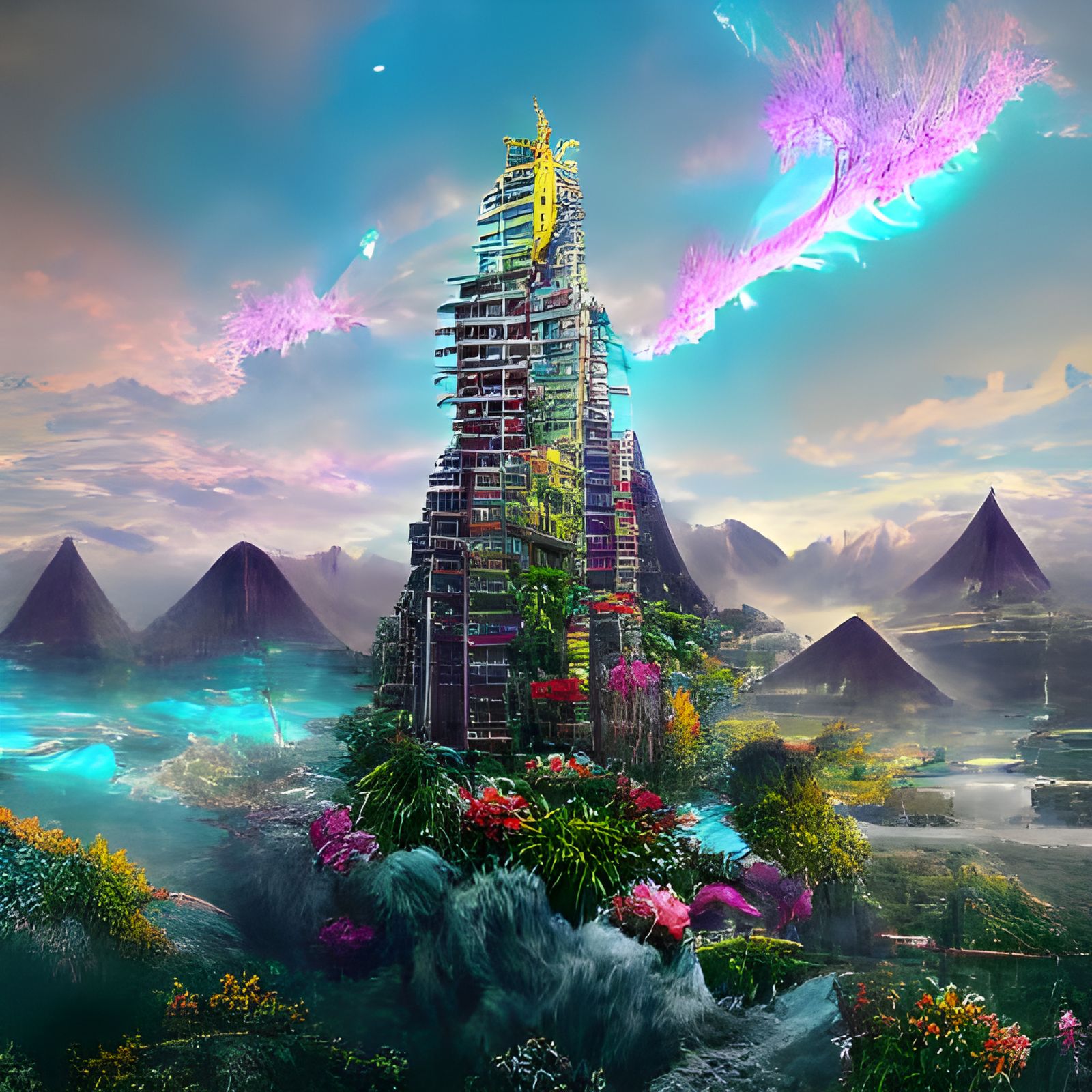 Hanging Gardens of Babylon in Cel-Shading Style