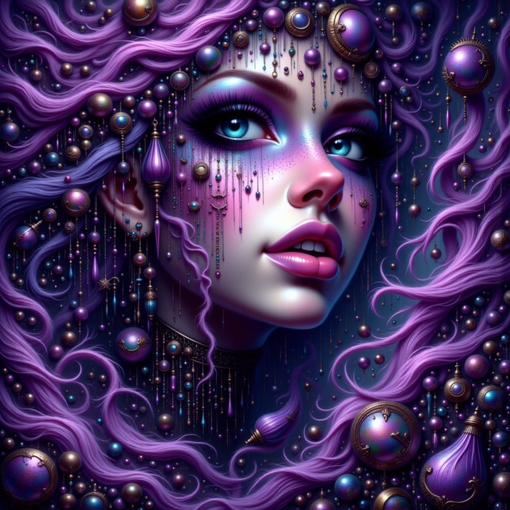 Woman with Black and Violet Lips, Digital Painting