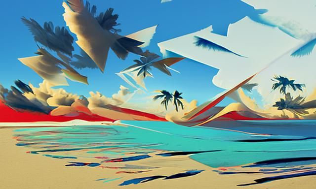 Tropical Beach Scene in Graffuturism Style