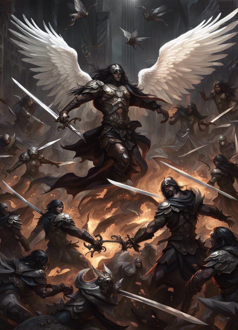 Angels vs Demons Epic Battle in Dark Fantasy Style