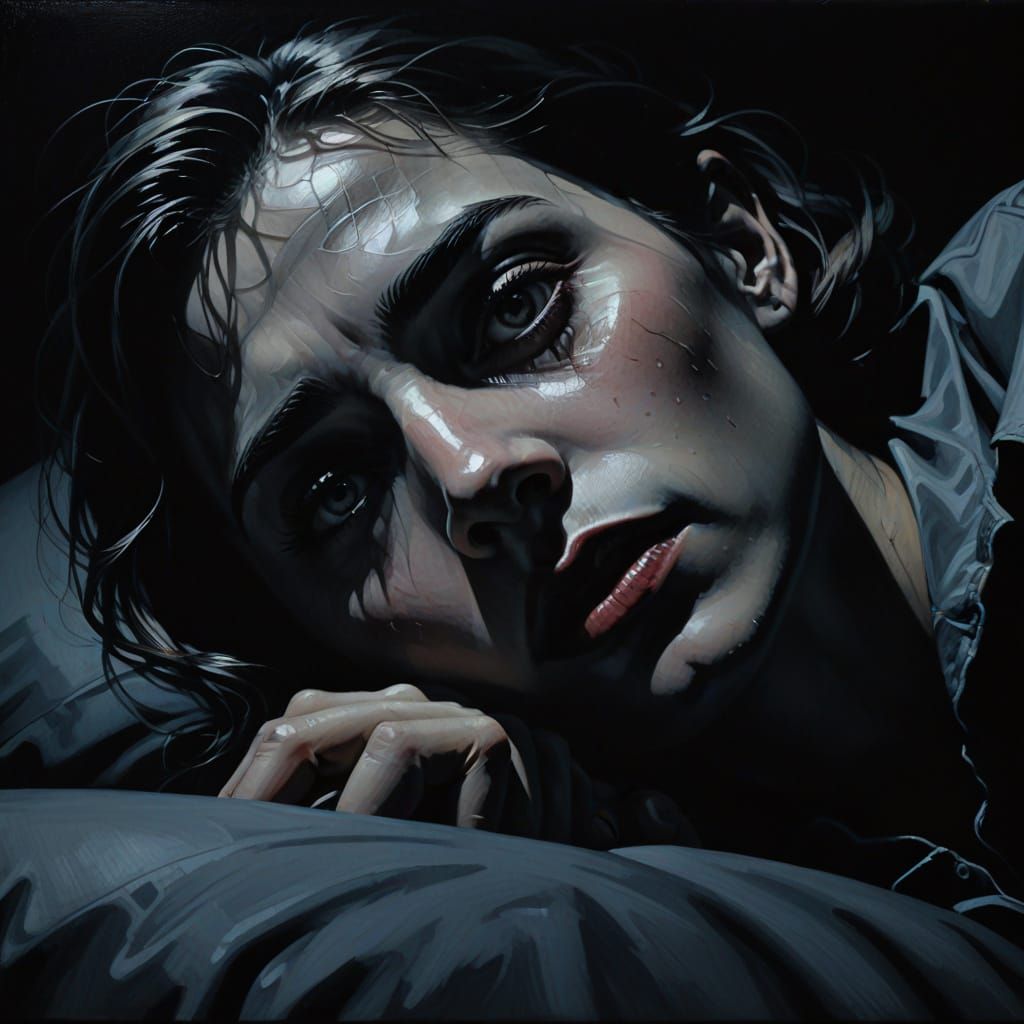 Film Noir Painting of a Lonely Person in Bed
