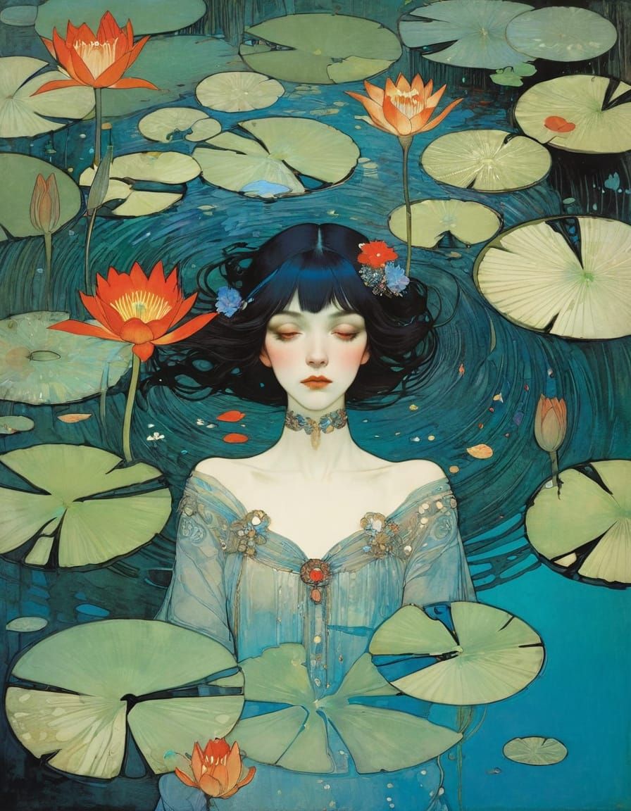 Woman in Lily Pond, Aerial View