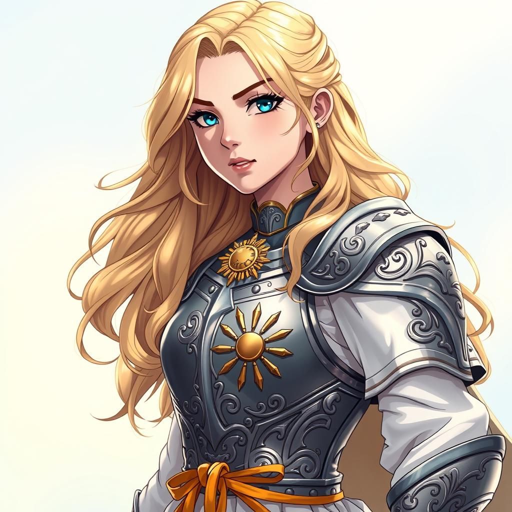 Anime Cleric in Silver Armor with Radiant Amulet