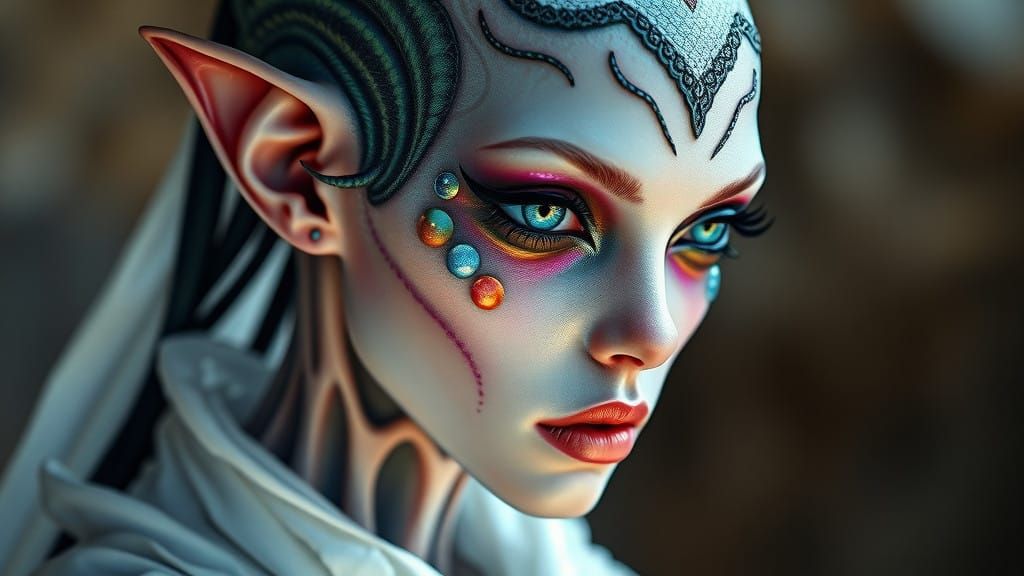 Ethereal Alien Goddess with Swirling Spot Patterns