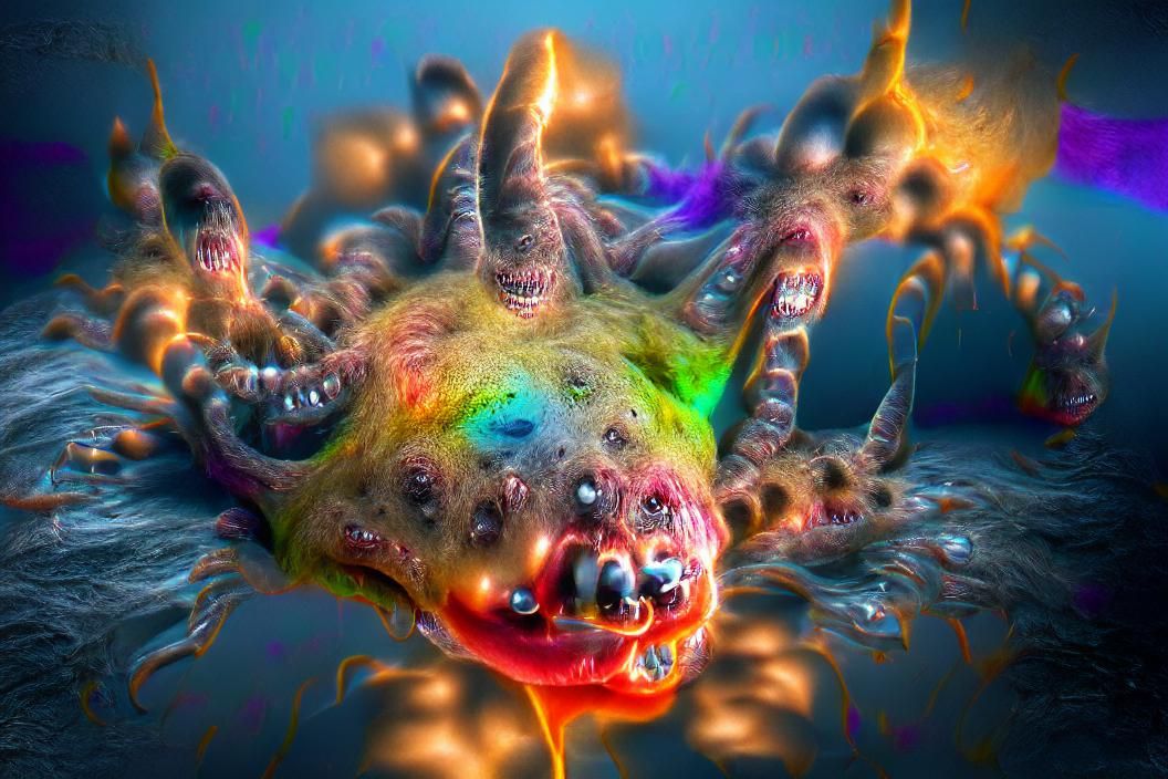 Ghastly Spider Explosion in Dark Sea, VRay Lighting
