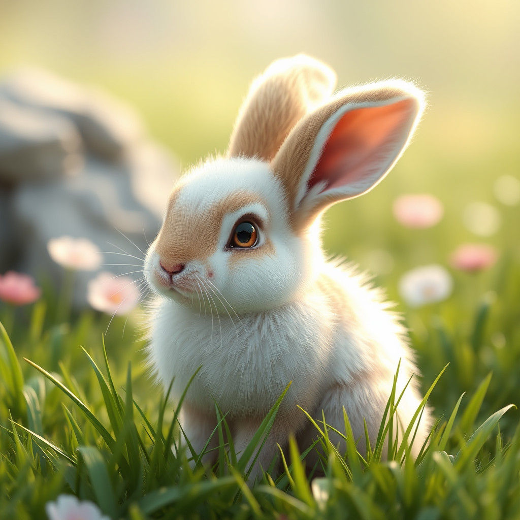 Cute Fluffy Bunny in Anime Style 3D Art