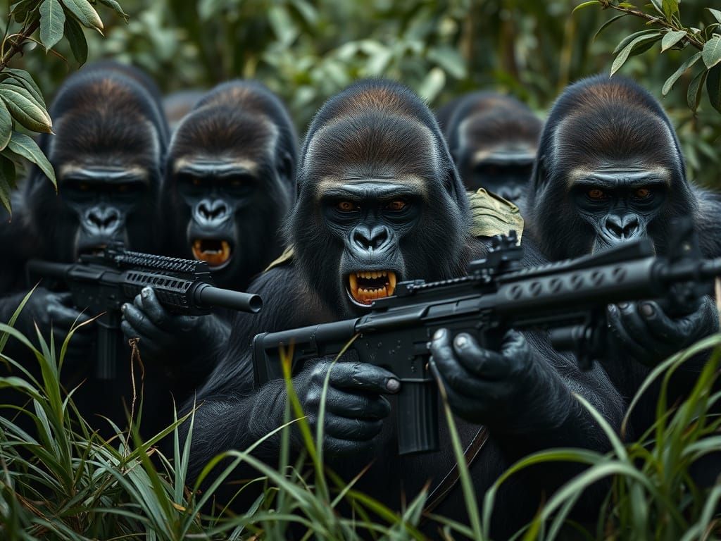Gorilla Soldiers Hidden, Ready for Battle