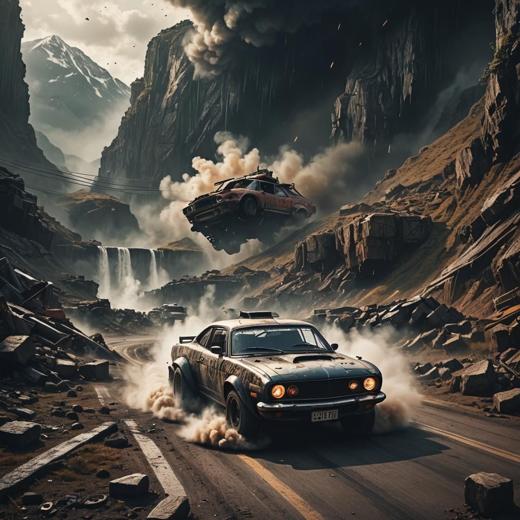 Epic Car Drifting: Dramatic Digital Matte Painting