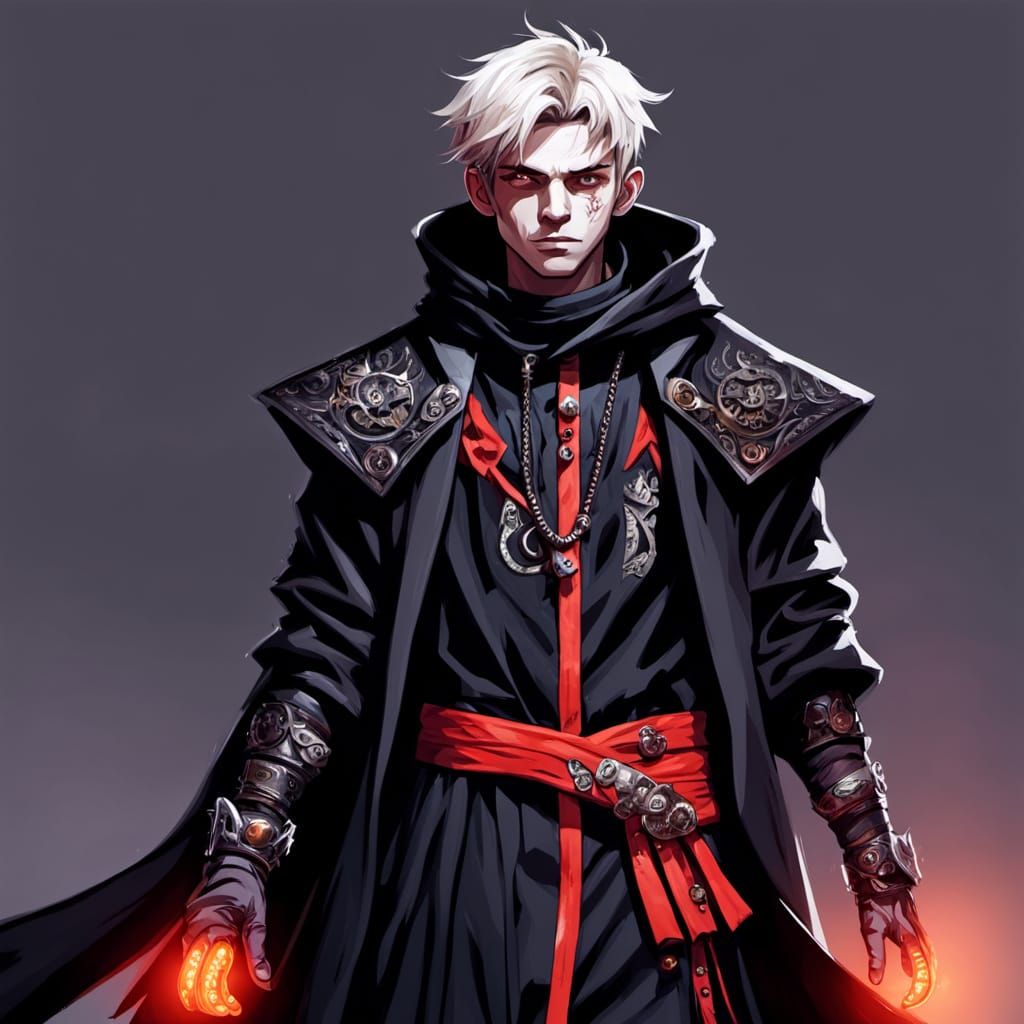 Young Warlock in Ornate Dark Robes