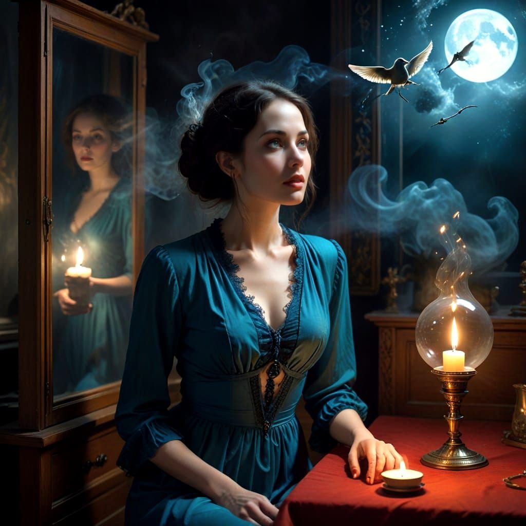 Ethereal Ladies in Moonlit Study