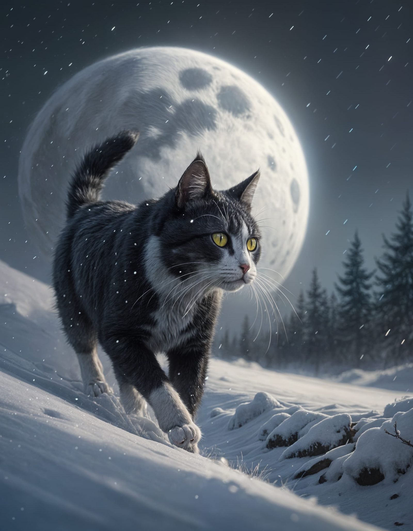 Majestic Snowbound Cat in Cinematic Low-Angle Shot
