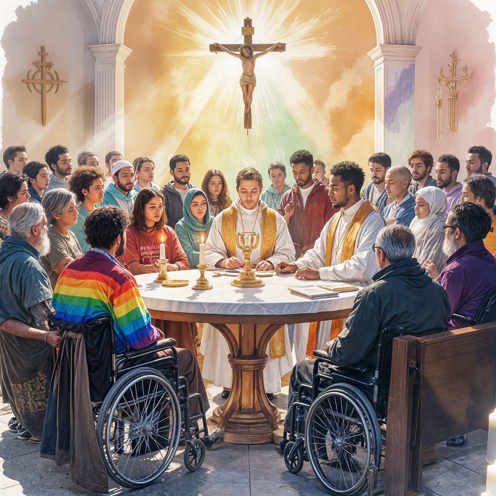 Diverse Congregation Gathers at Communion Table