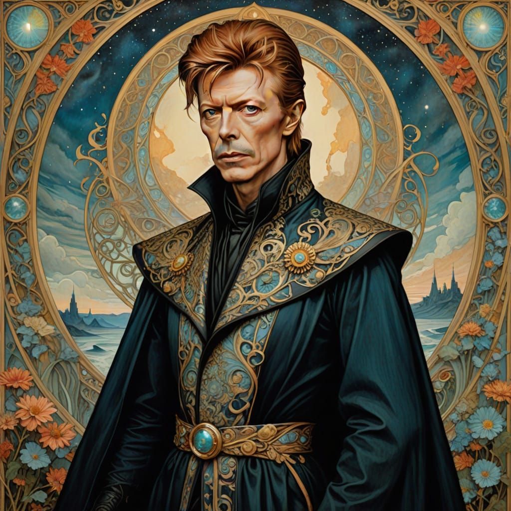 Ethereal Bowie in Art Nouveau Dreamscape
