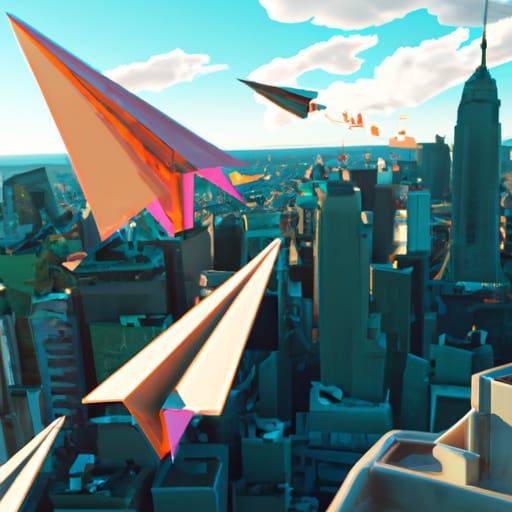 Paper Airplane Soars Over New York City: Art Deco