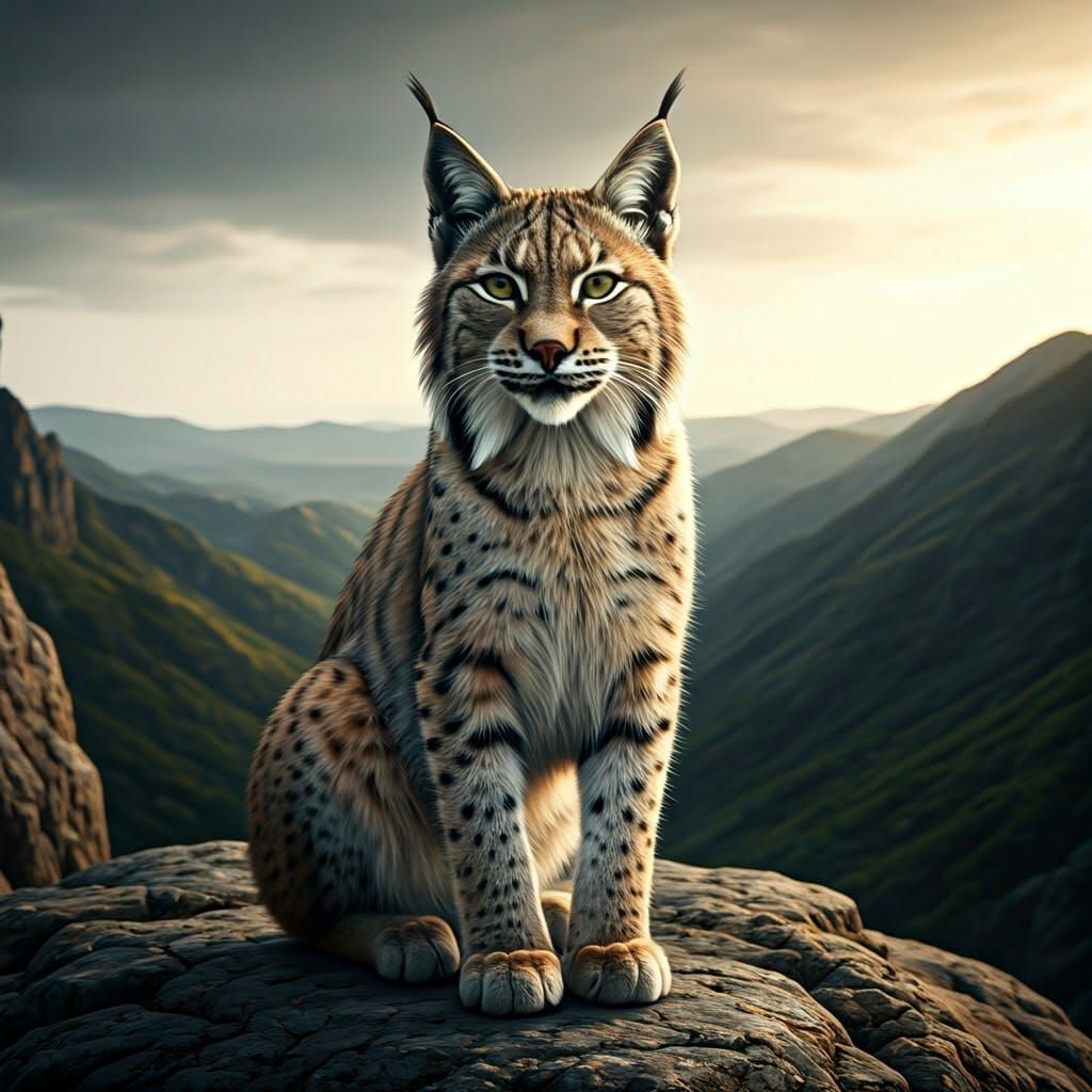 Iberian Lynx Gazing at Sunny Valley, Fantasy Concept Art