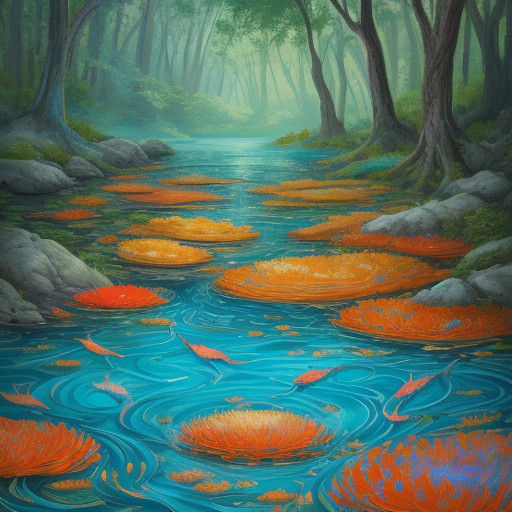 Whimsical Mermaid Nymphs in Vibrant River Scene