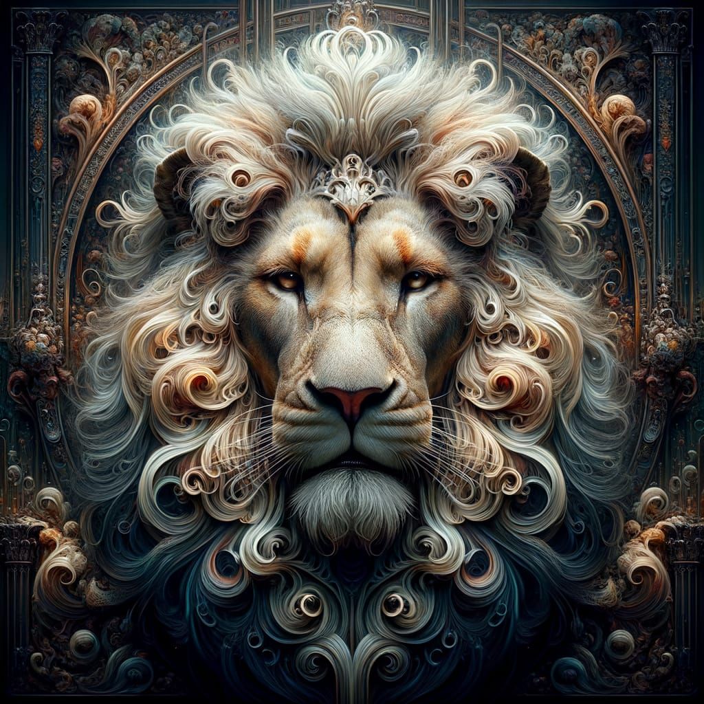 Majestic Lion Portrait in Art Nouveau Style
