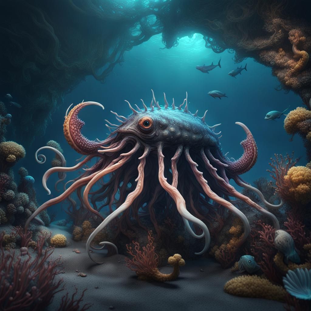 Fantastical Deep Sea Creatures in Detailed Digital Painting