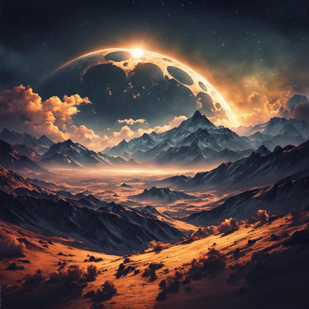 Dramatic Celestial Eclipse in Digital Painting Style