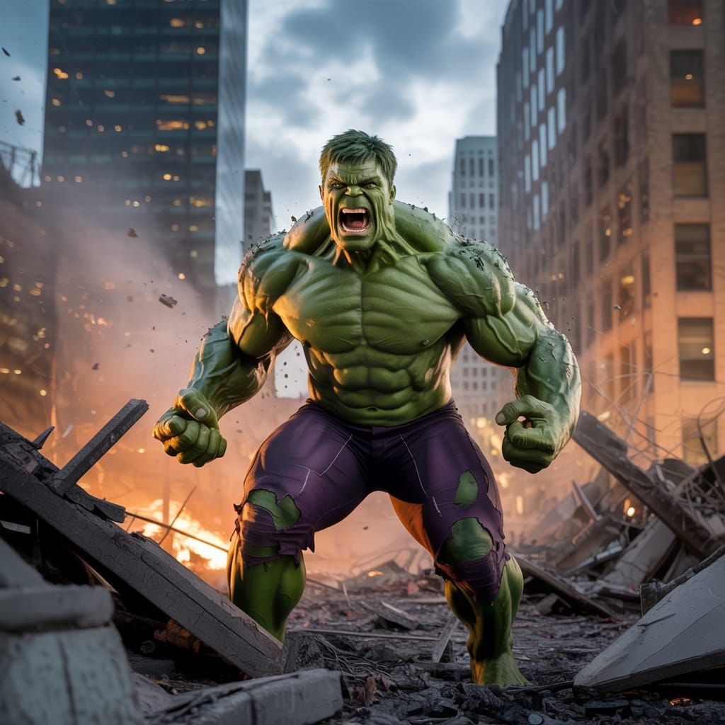 Hulk's Rage in Shattered Cityscape Photograph