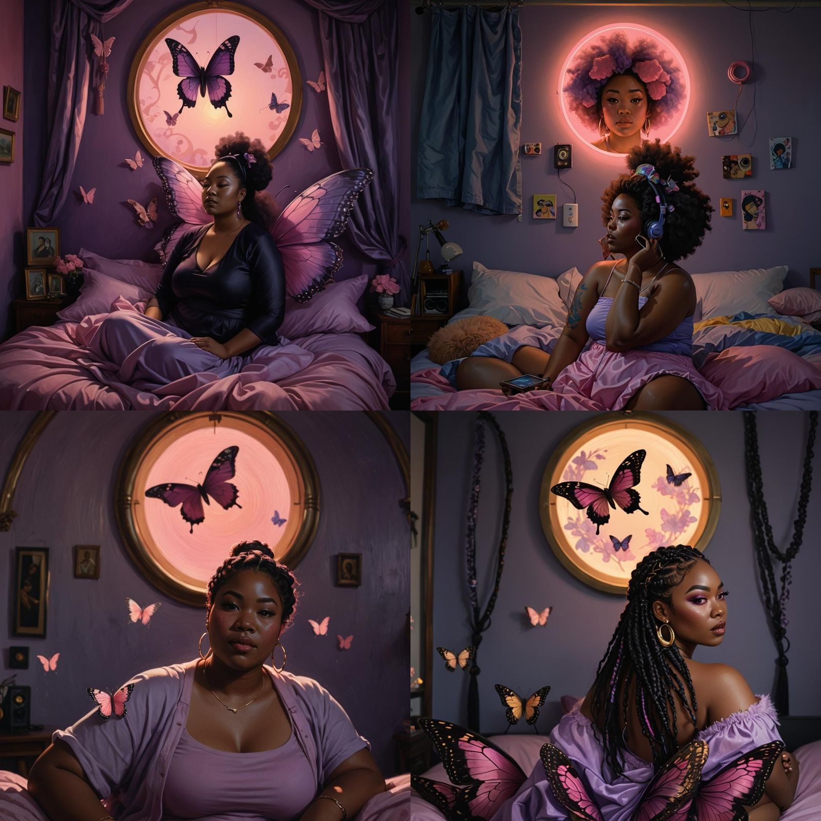 Woman with Butterfly Wings in Girly Room, Digital Painting