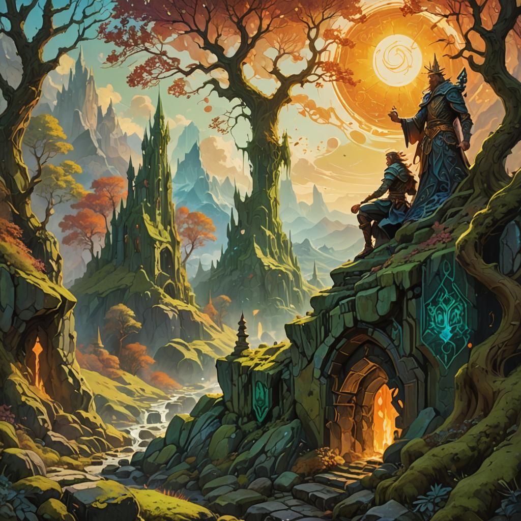 Regretful Figure Overlooking a Fantasy Landscape