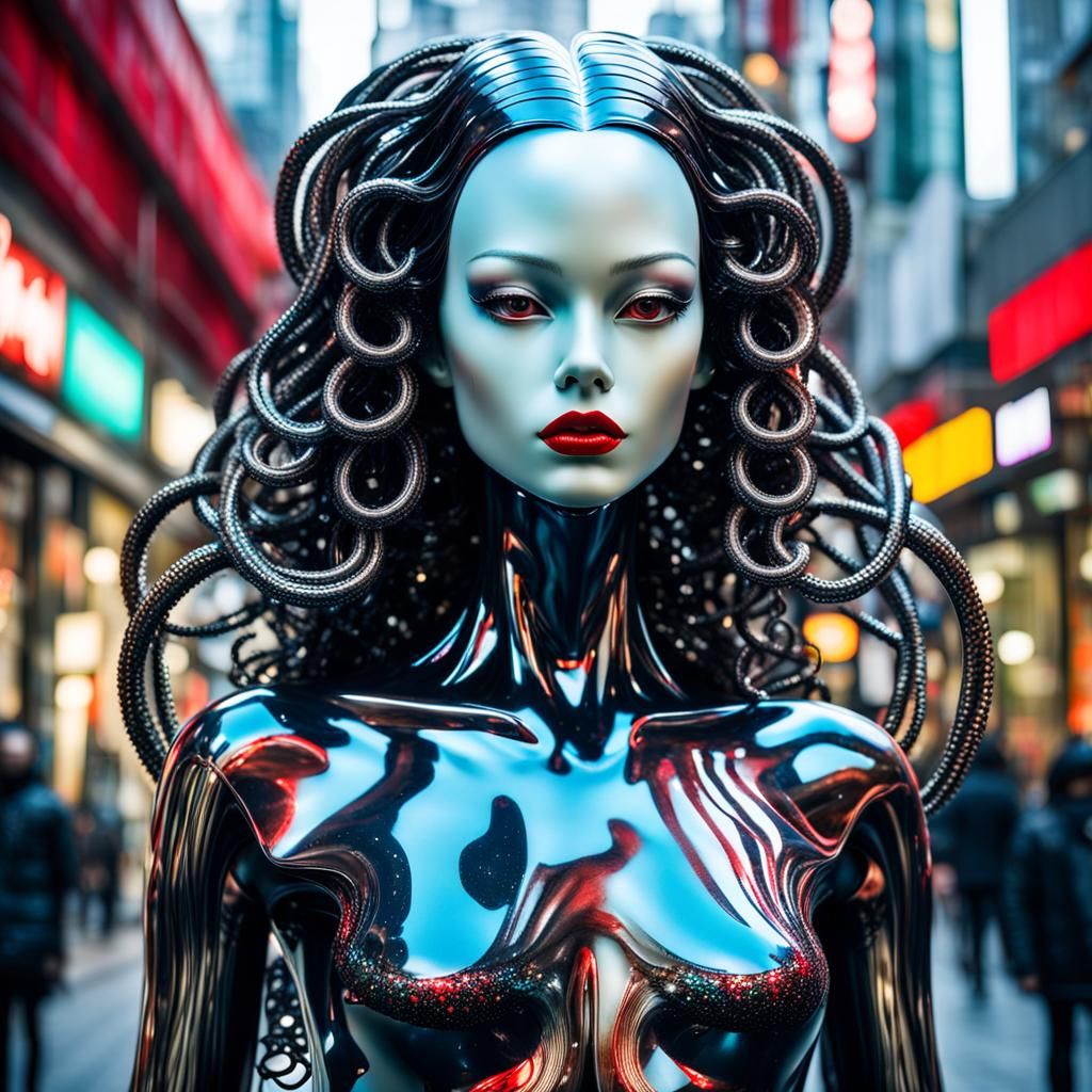 Futuristic Alien Mannequin in Hibiya Street, Giger Style