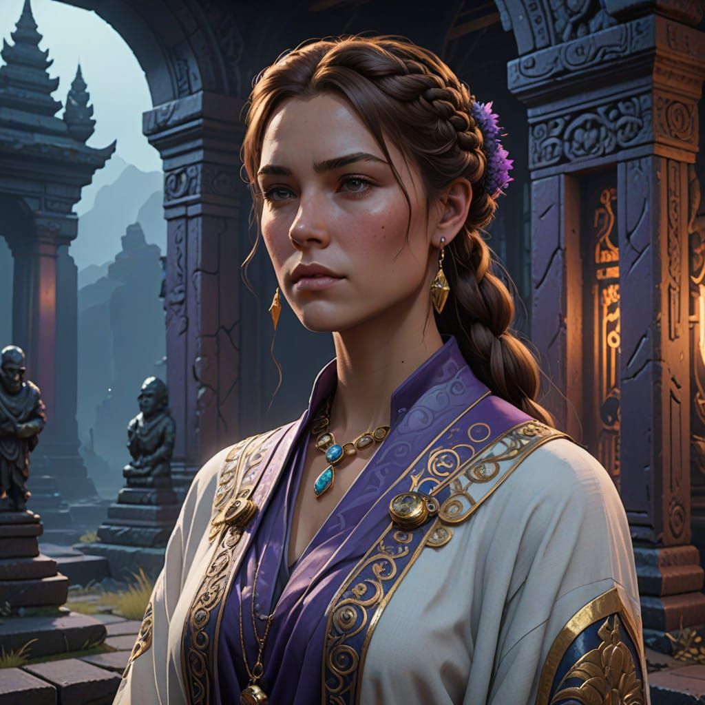 Mystical Shrine Maiden in Golden Twilight