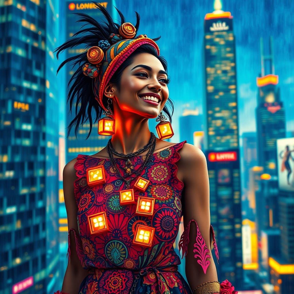 Vibrant Bohemian Goddess in Urban Oasis