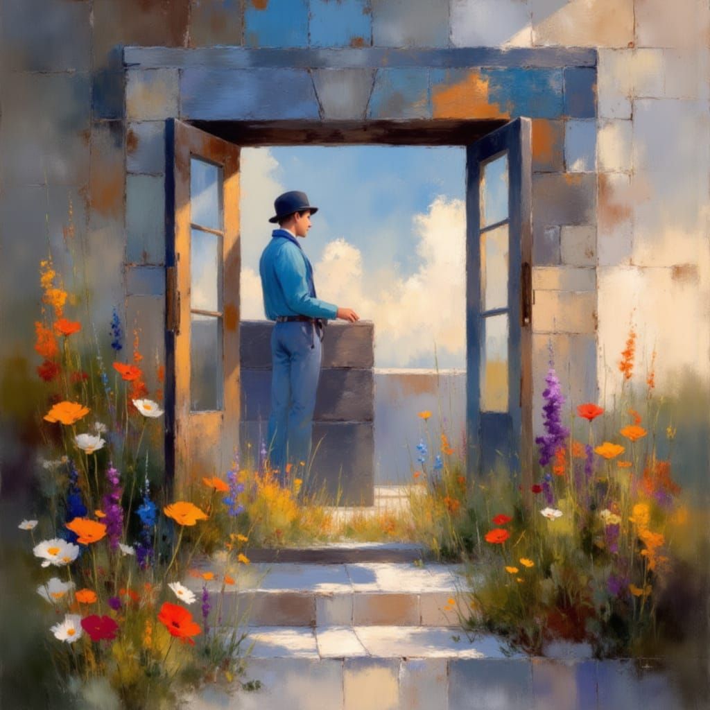 Magical Doorway to New World, Moebius and Miyazaki Style