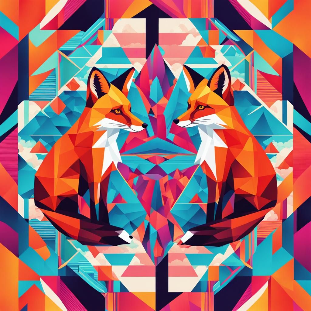 Geometric Pop Art Foxes in Vibrant Colors