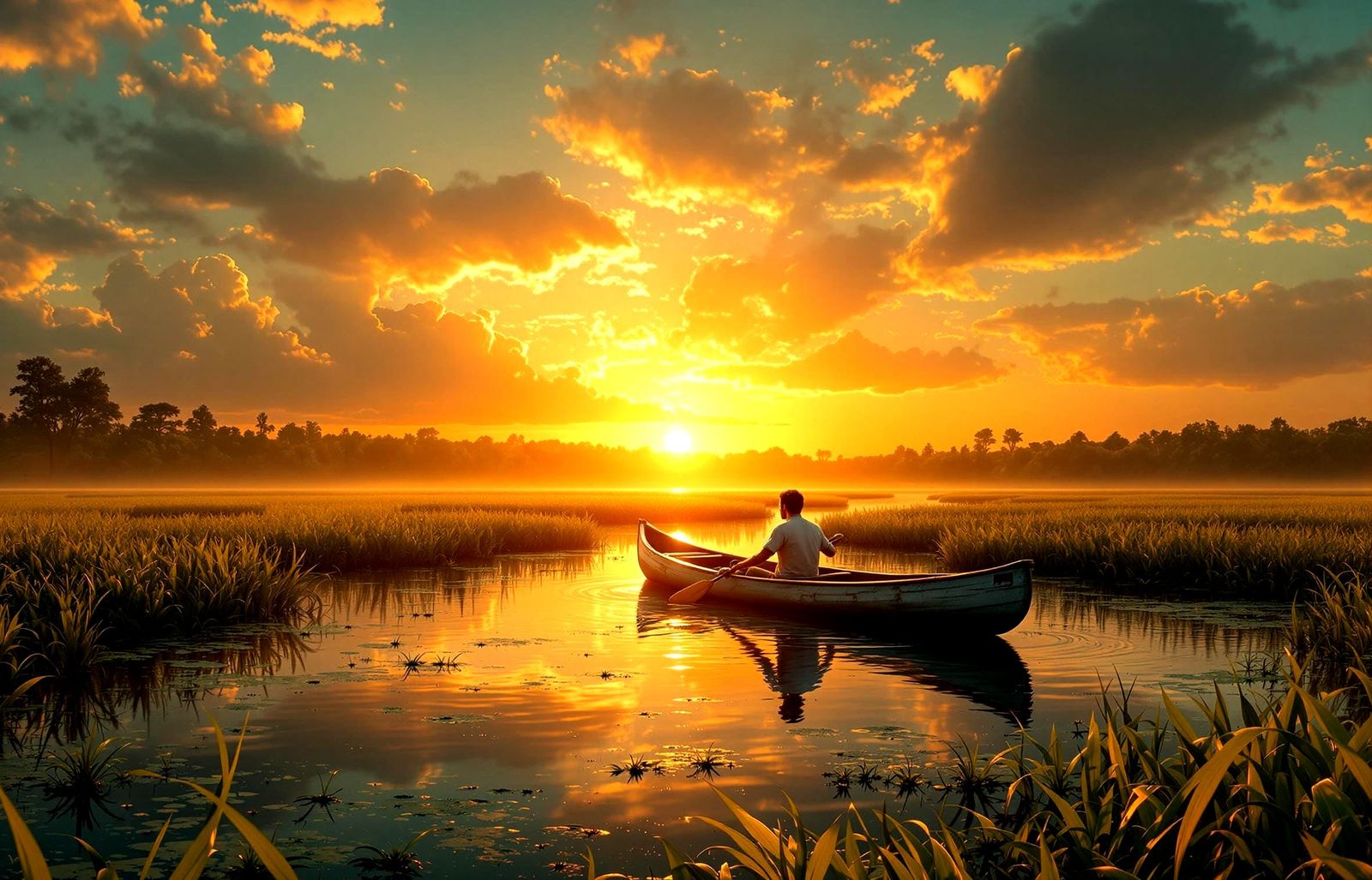 Vibrant Panoramic Sunset on a Serene Marsh in Photorealistic...