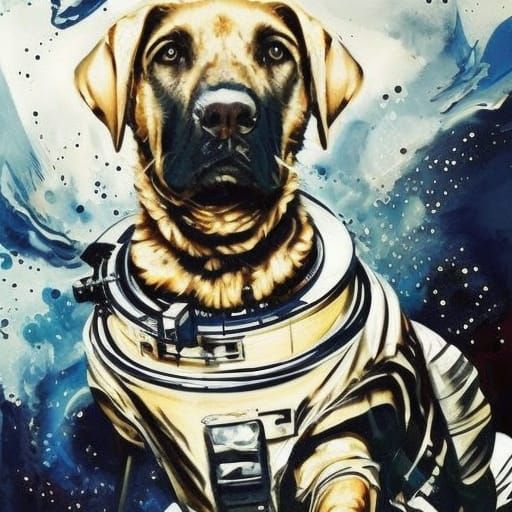 Astronaut Labrador Retriever Gouache Painting