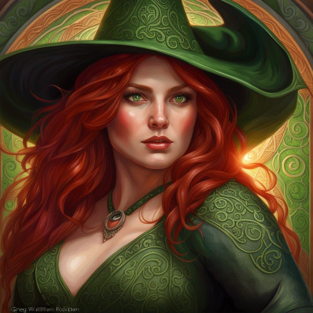 Detailed Portrait of Red-Haired Witch in Hyperrealistic Styl...