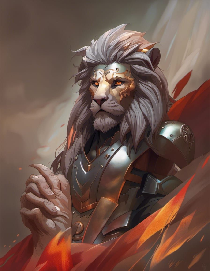 Detailed Lion-Headed Character Portrait in Fantasy Art Style