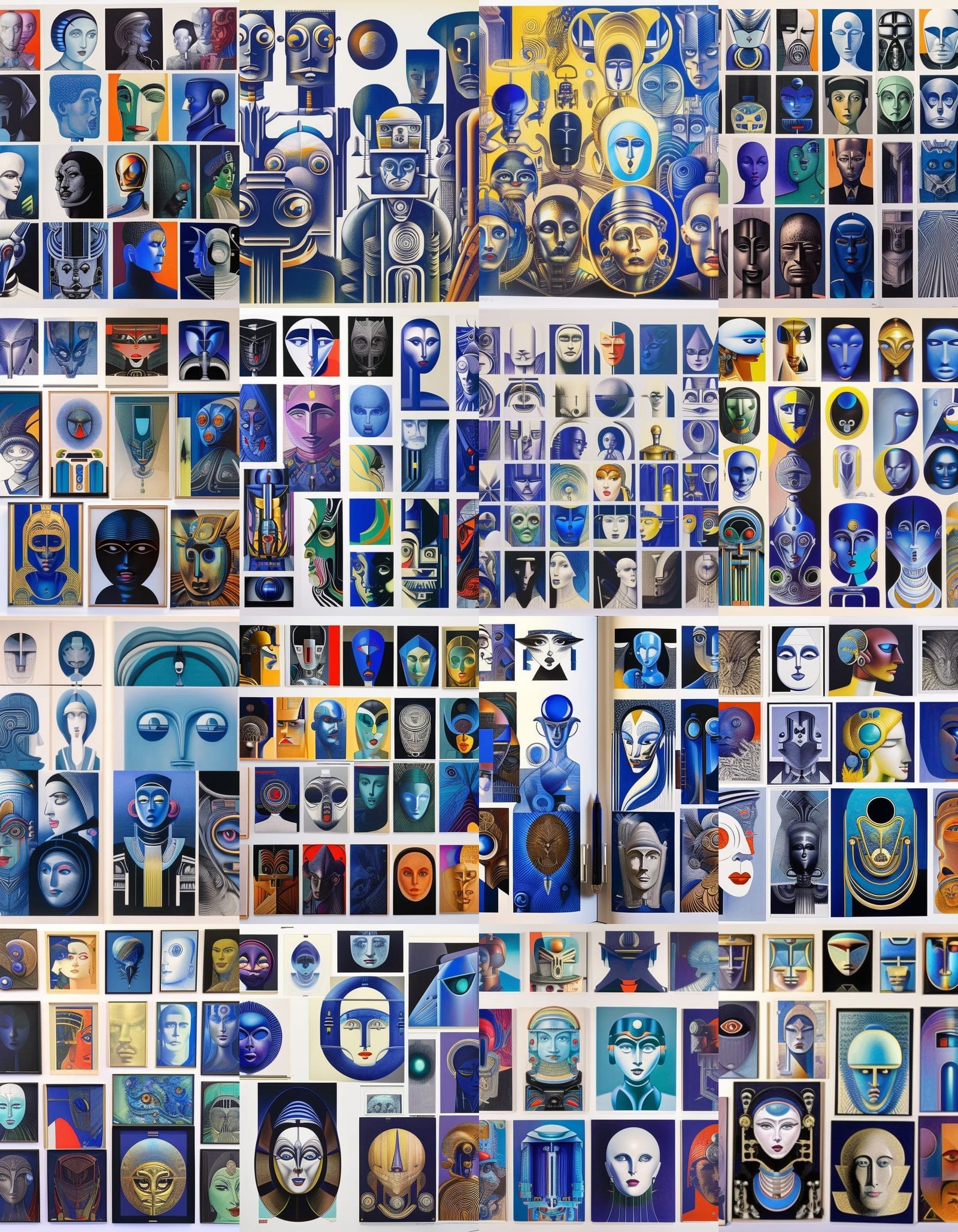 Surreal Blue Ink Drawings of Hybrid Heads