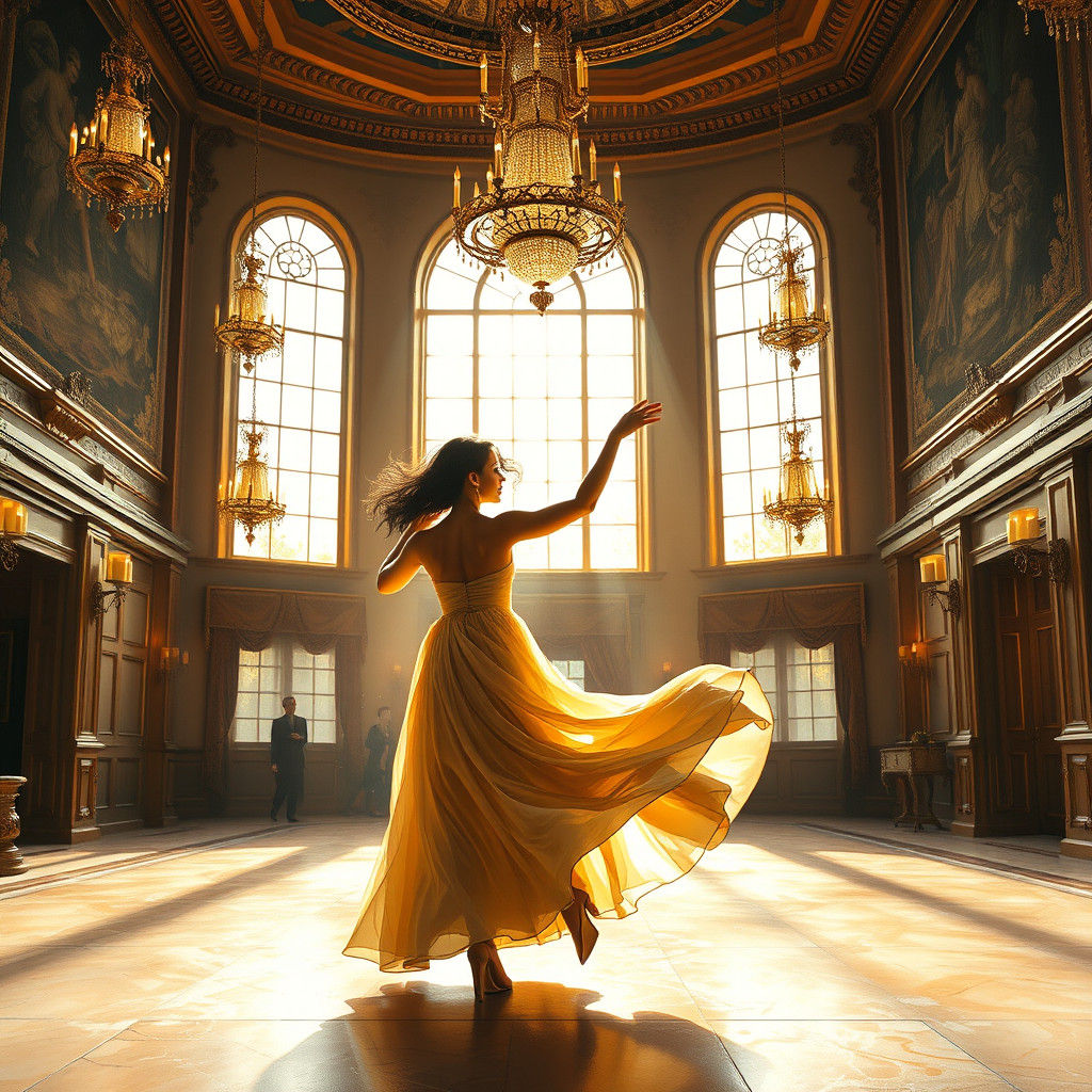 Ballroom Dancer in Opulent Setting, Impressionistic Style