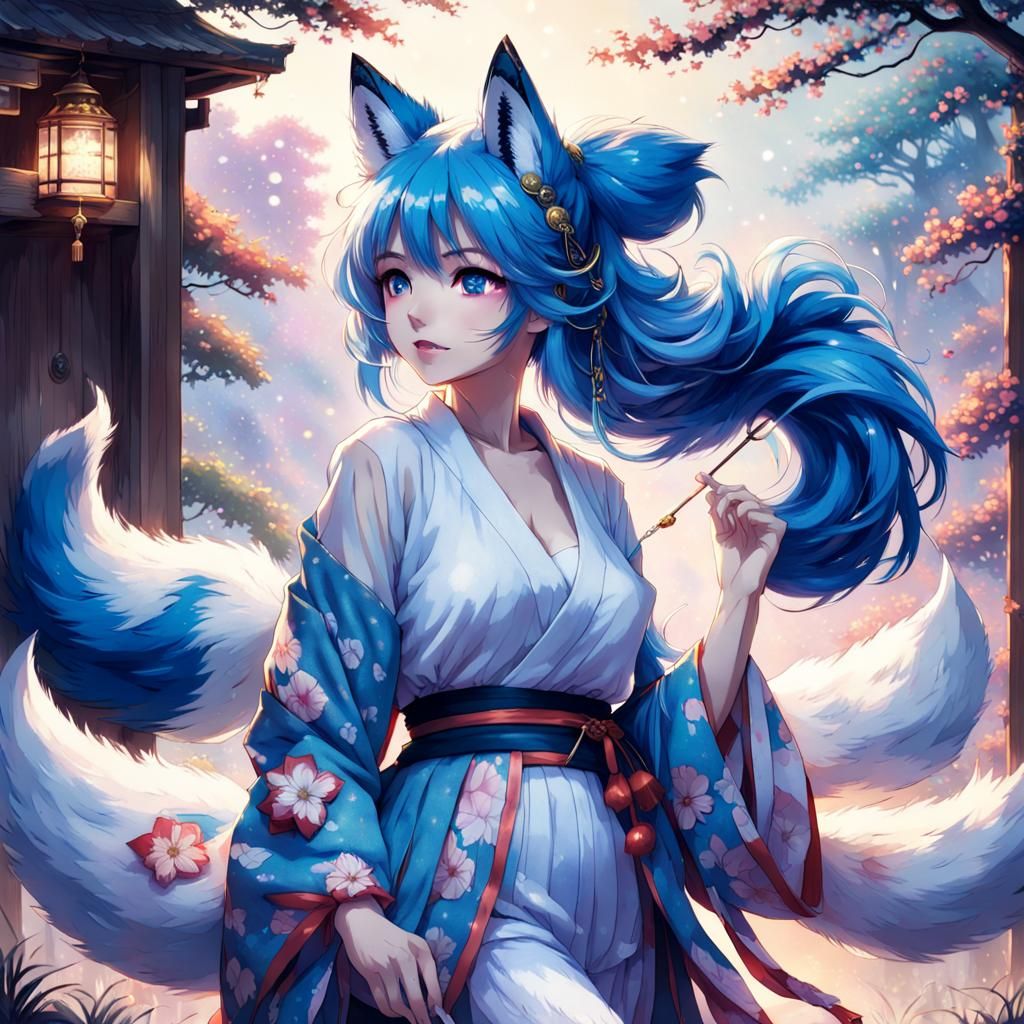 Anime Fox Girl in Kimono Key Visual