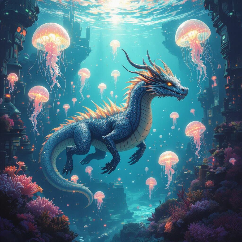 Majestic Dragon in Futuristic Underwater City