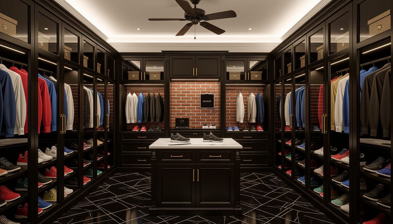 Victorian Walk-In Closet Room with Showcase Cabinets