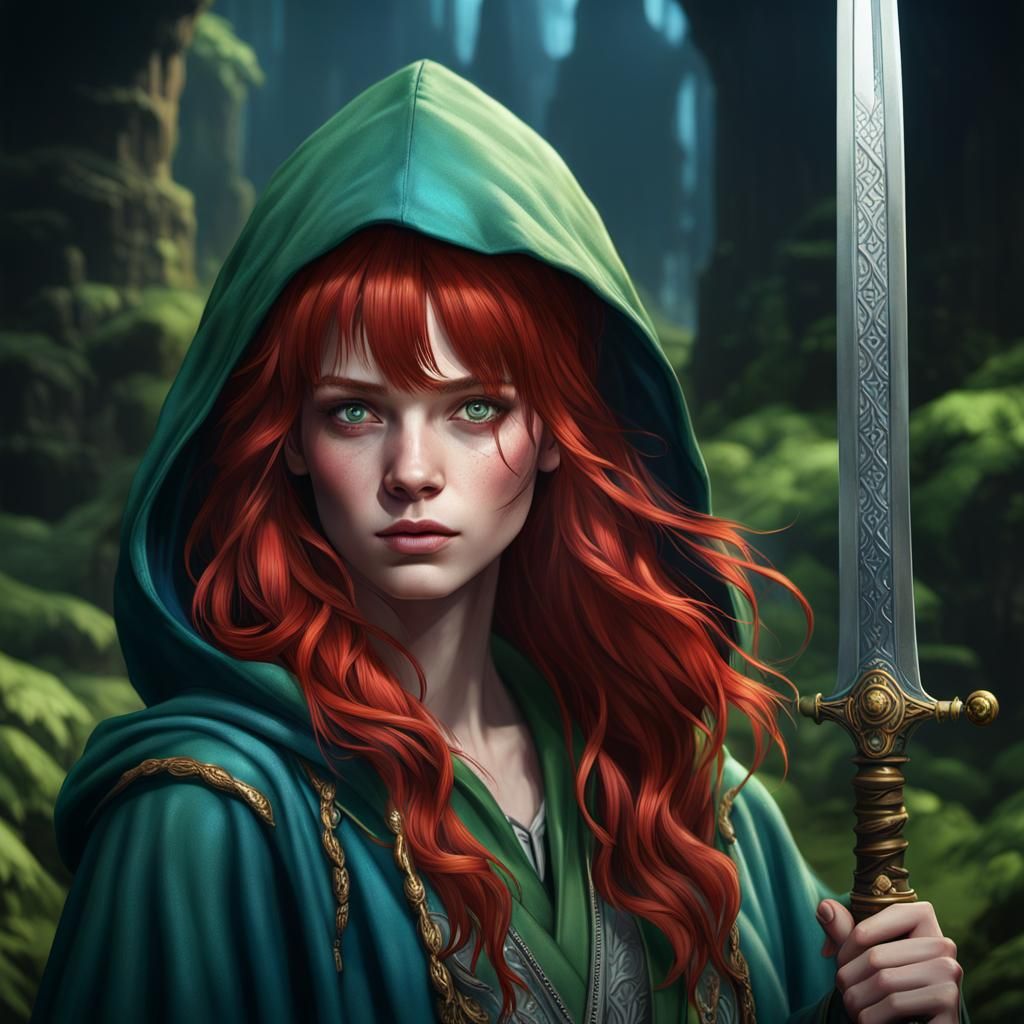 Fantasy Woman with Sword in Detailed Matte Painting