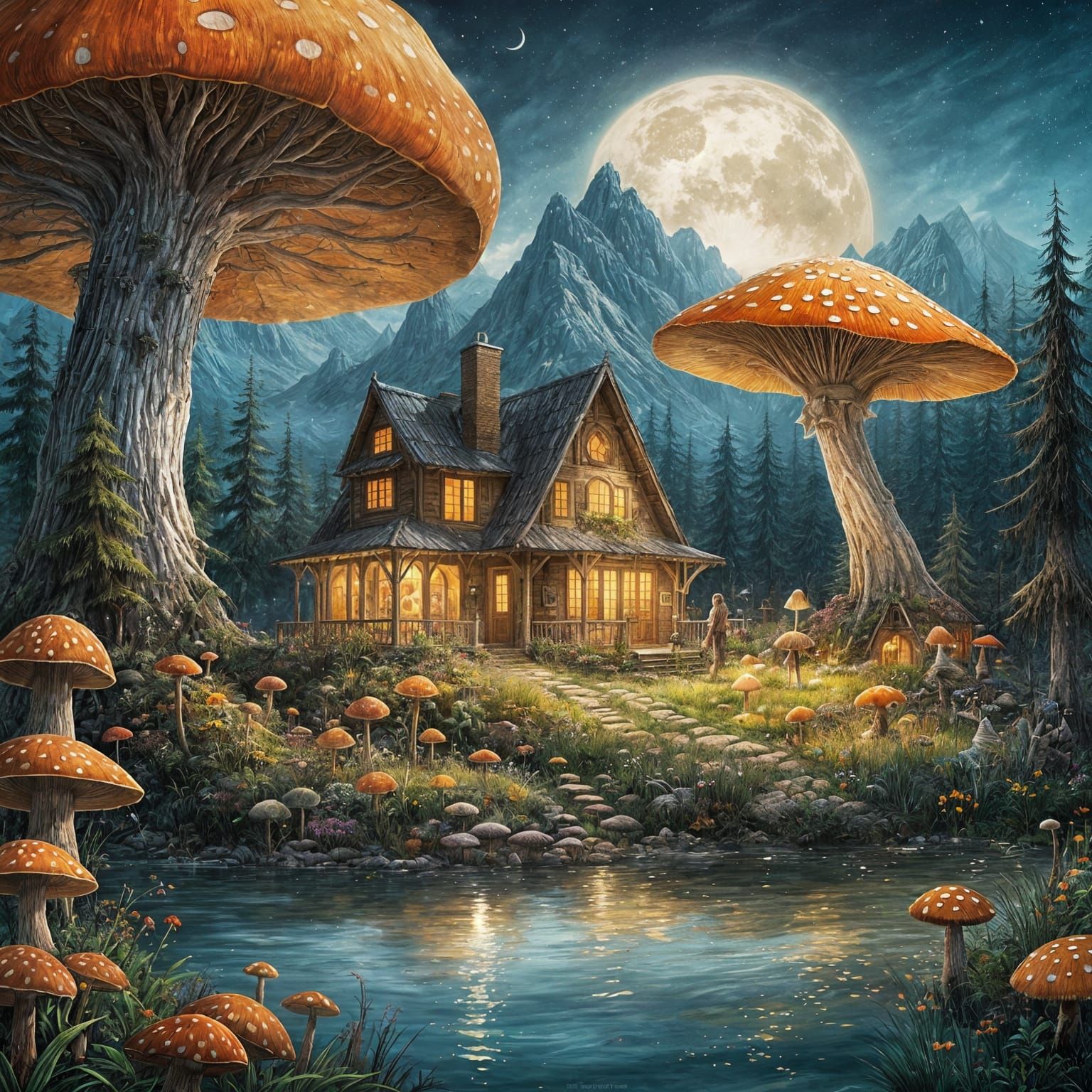 Enchanted Mushroom Island in Whimsical Fantasy World