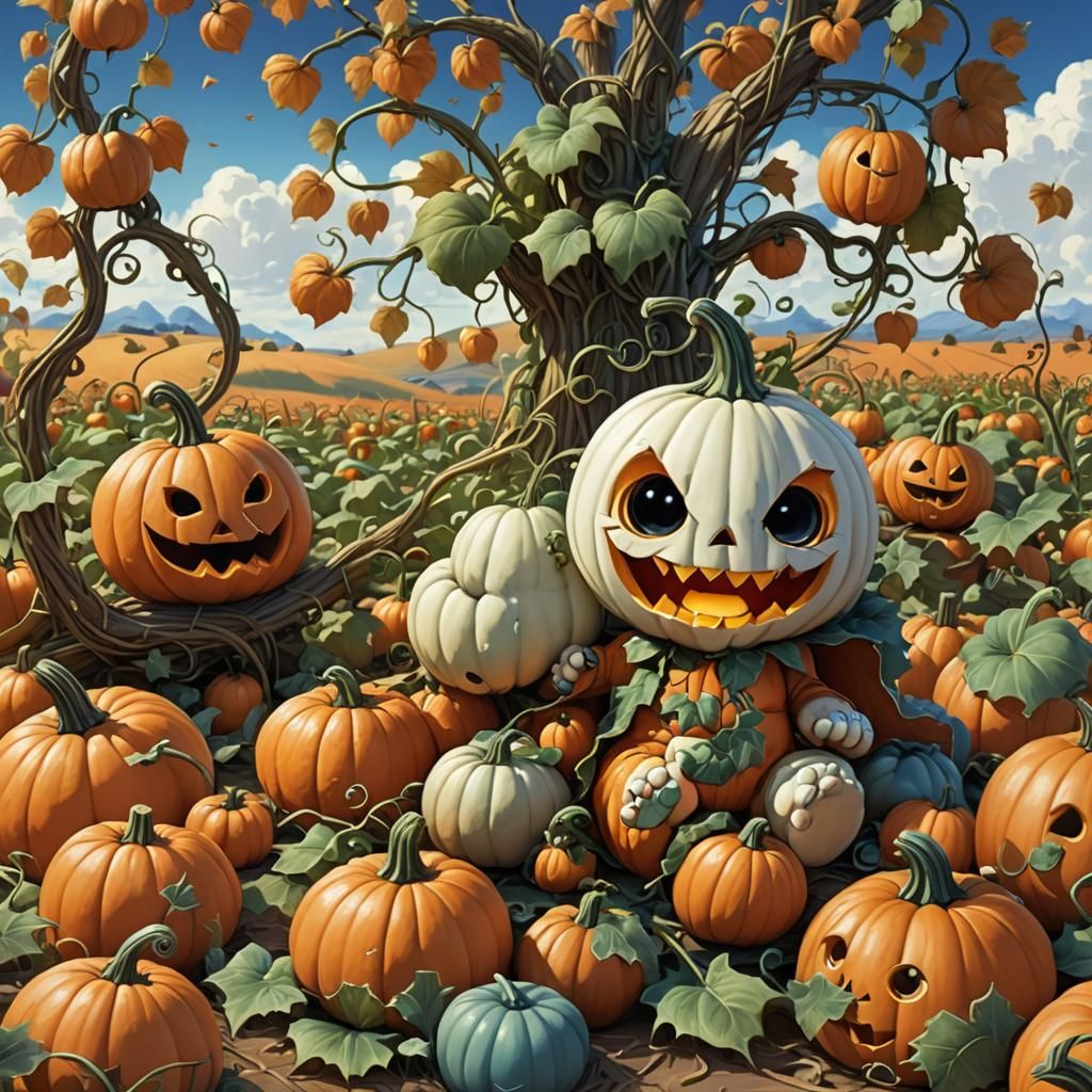 Cute Chibi Pumpkin Character in a Field