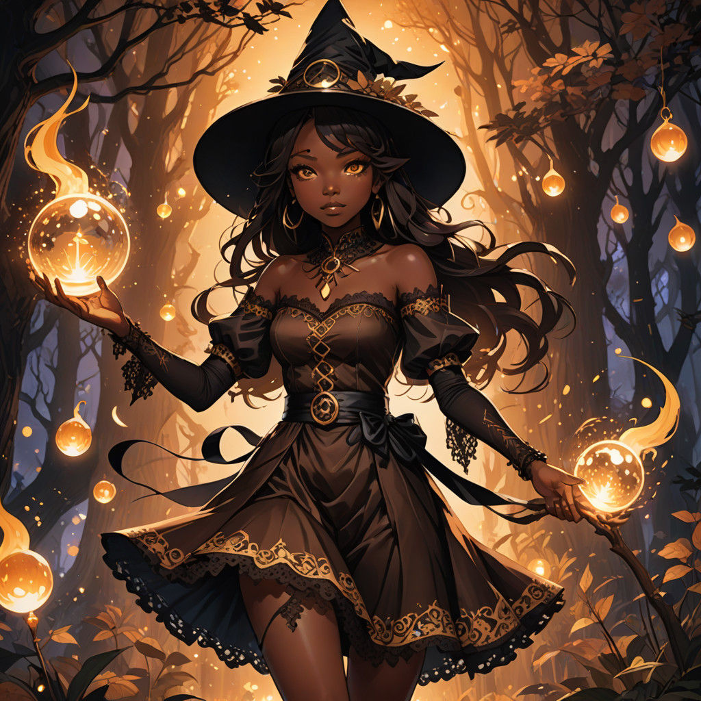 African Anime Witch in Vibrant Fantasy World