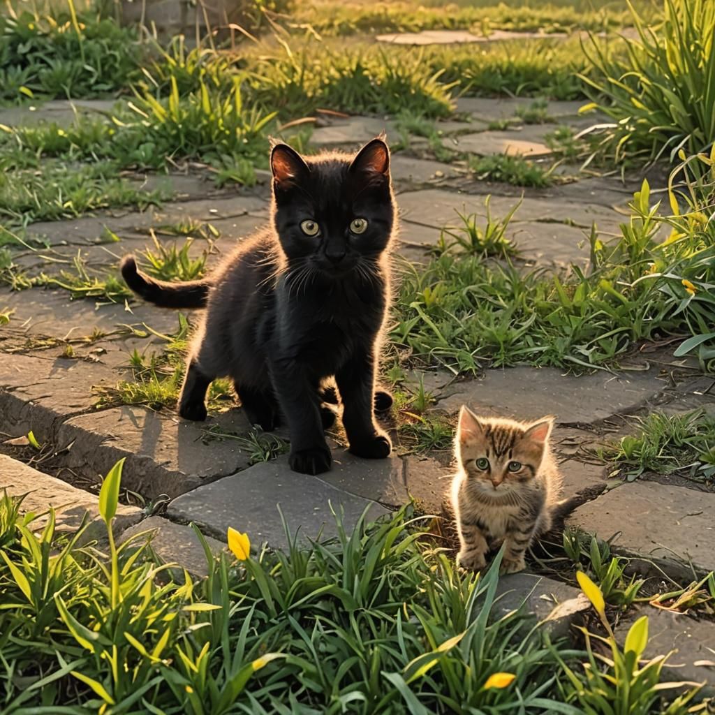 Black Cat Ready to Leap, Golden Hour
